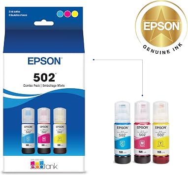 EPSON 502 EcoTank Ink Ultra-high Capacity Bottle Color Combo Pack Works with ET-2750, 2760, 2850, 3750, 3760, 3850, 4850, and other select models