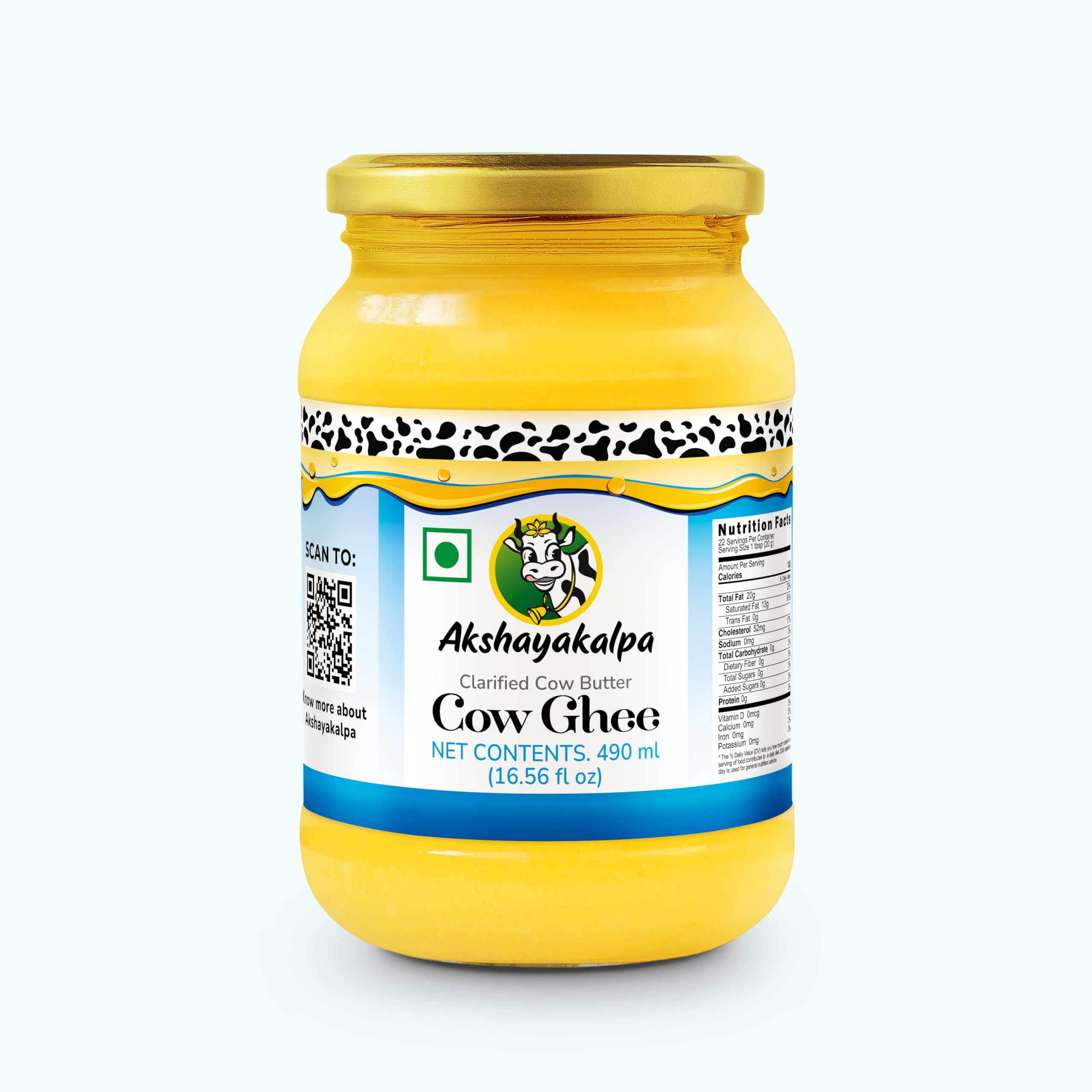 Akshayakalpa OrganicCow Ghee ? Pure organic ghee, traditionally-churned, chemical-free, granular ghee, nutritious by nature -490 gm