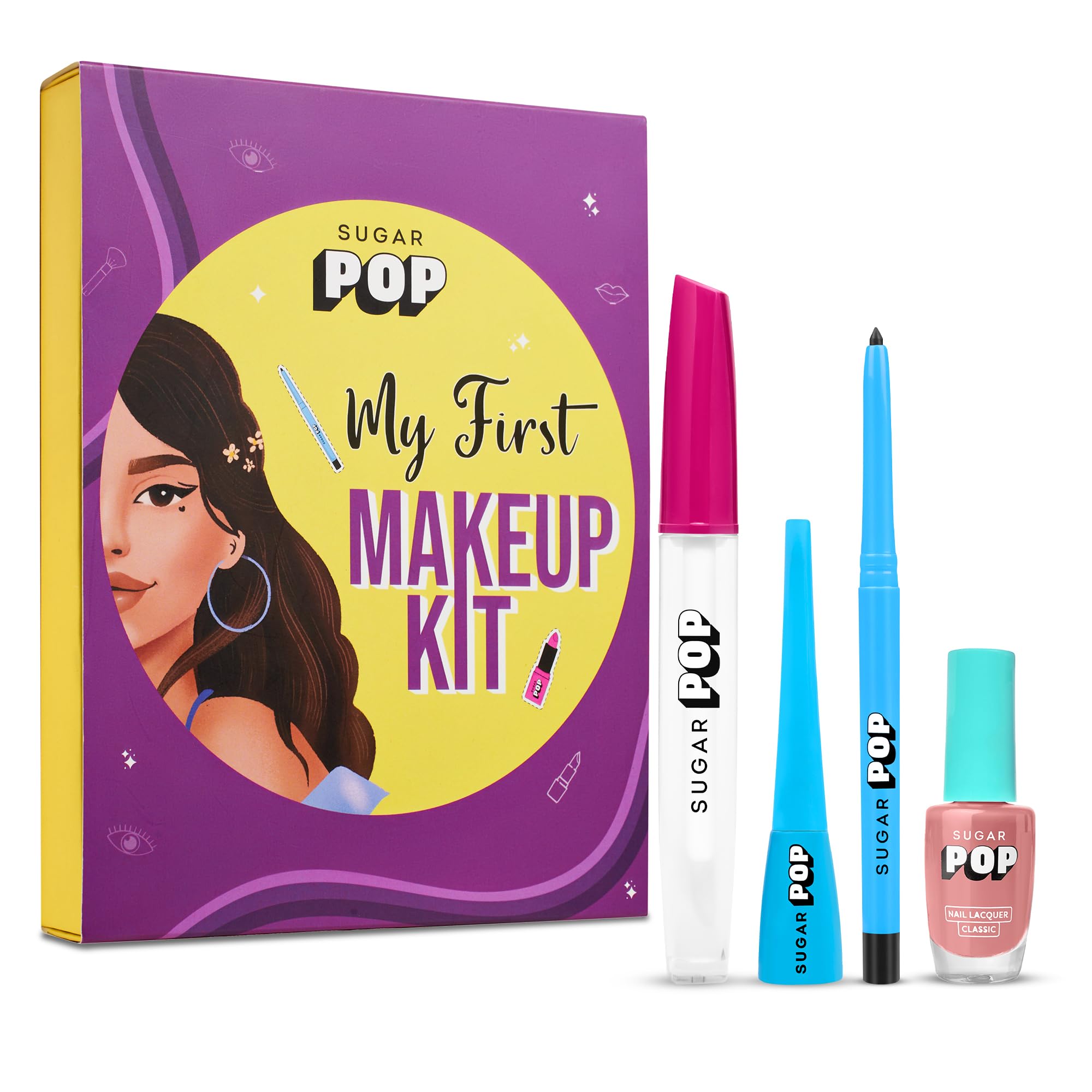 SUGAR POP My First Makeup Kit | Gift Set for Women | Kajal, Eyeliner, Nail Lacquer, Lip Gloss | Combo of 4-picture-13