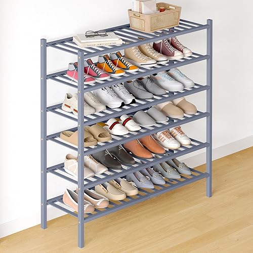 Miniatura 75 de Smiry Zapatero de bambú para clóset, organizador de zapatos apilable de 4 niveles largo de madera, estante de almacenamiento de zapatos Negro