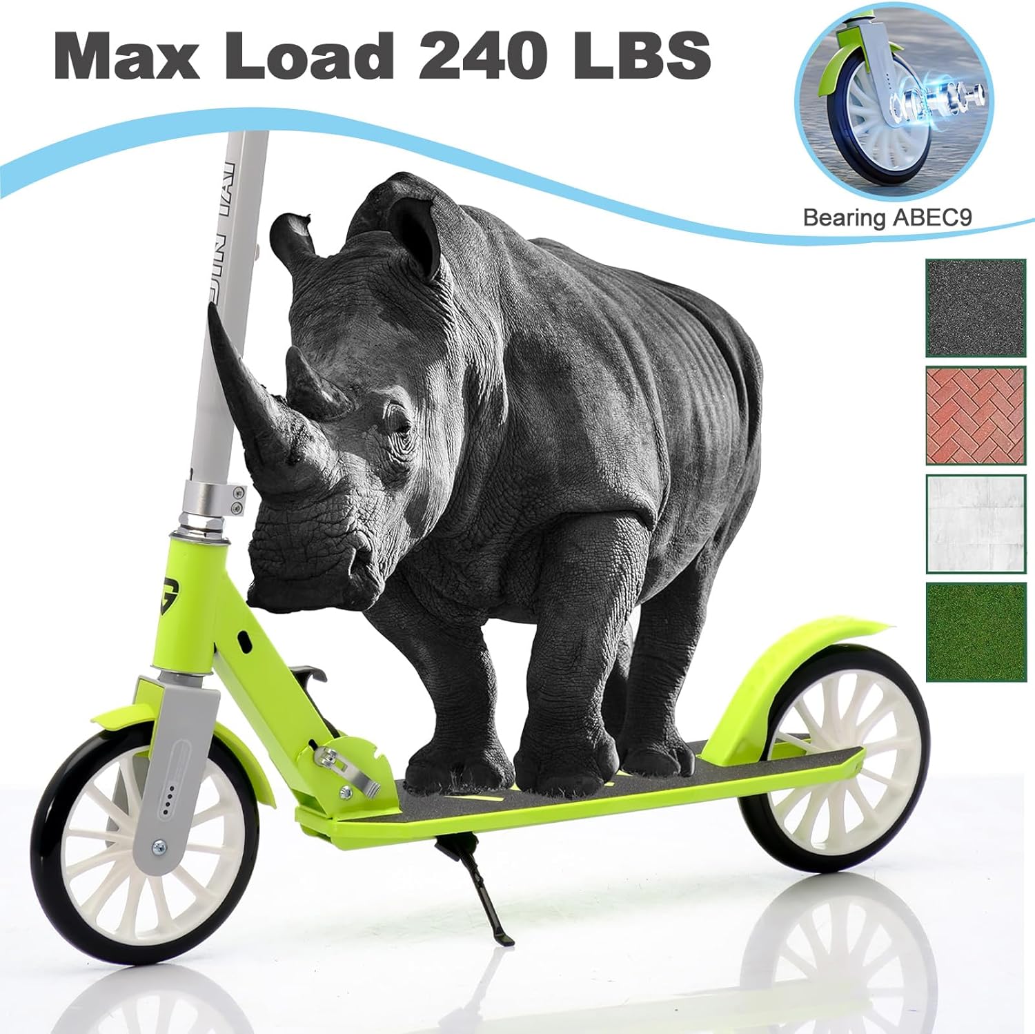 Kick Scooter for Ages 6+,Kid, Teens & Adults, Foldable, Lightweight 8IN Big Wheel Scooters -Max Load 260 LBS, Height Adjustable, Bearing ABEC9