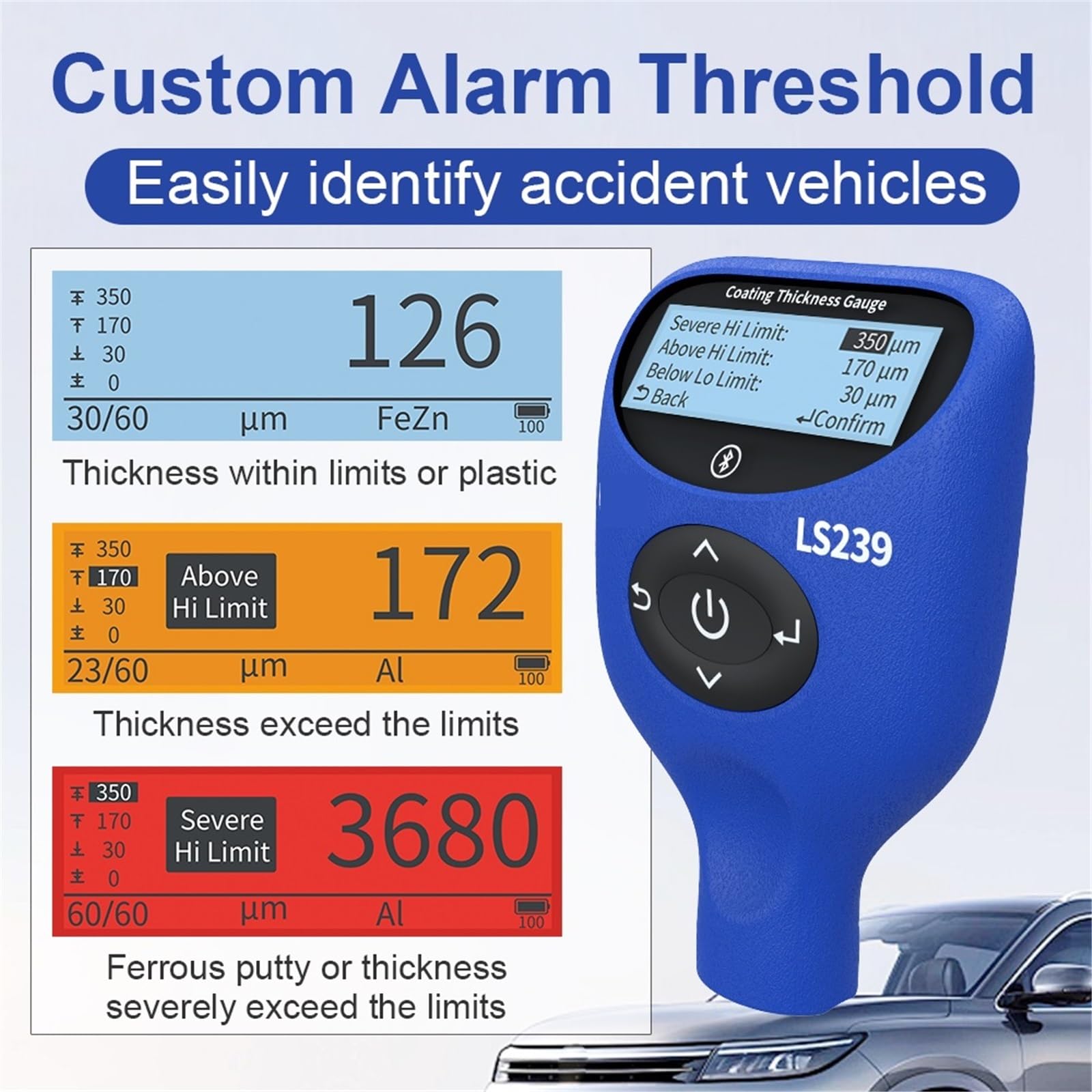 Medidor de Espesor de Recubrimiento LS239 Medidor de Espesor de Recubrimiento Digital automotriz de Modo Profesional de 5000 μm