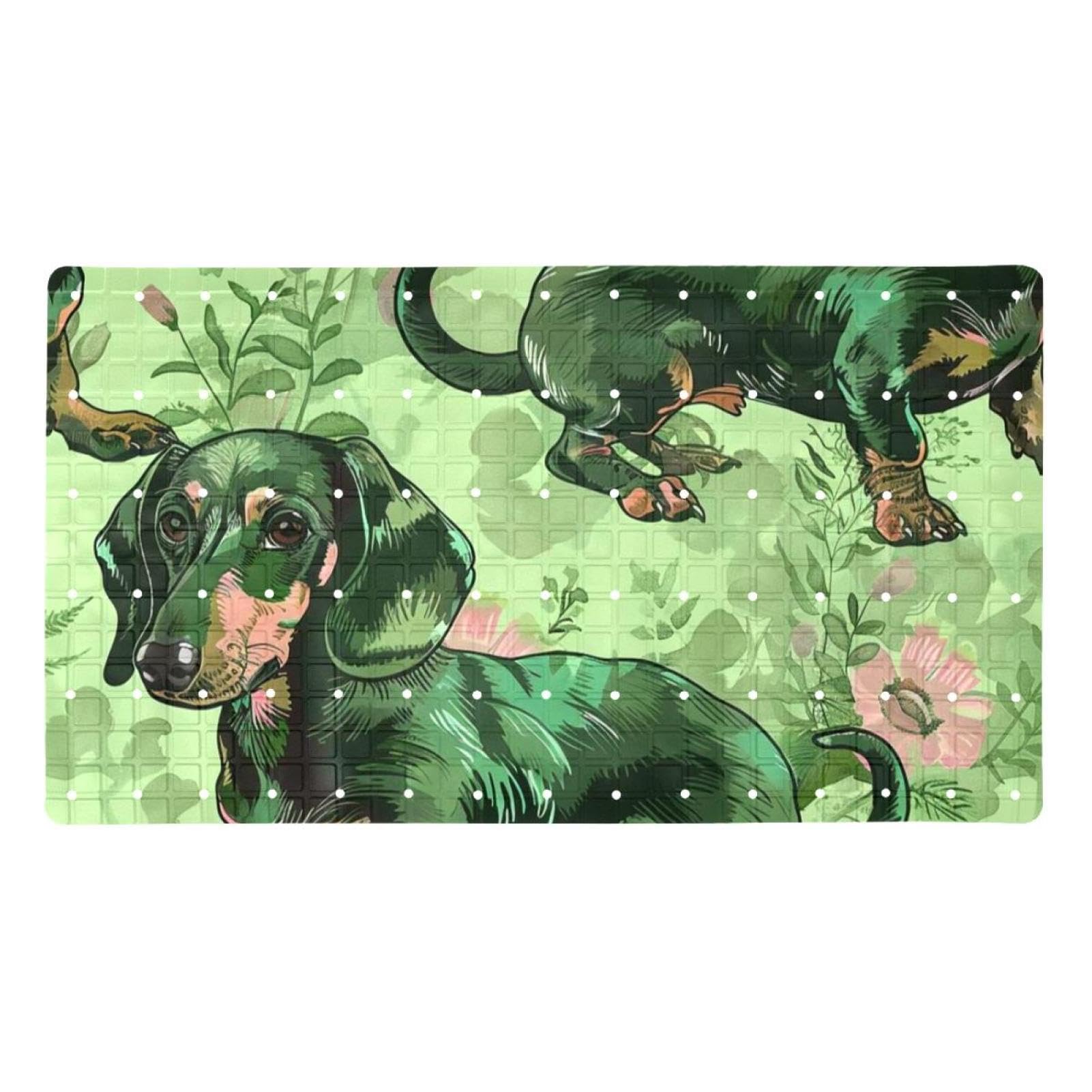 Alfombrilla de baño de PVC de alta calidad con ventosas diseño exclusivo dachshund art green