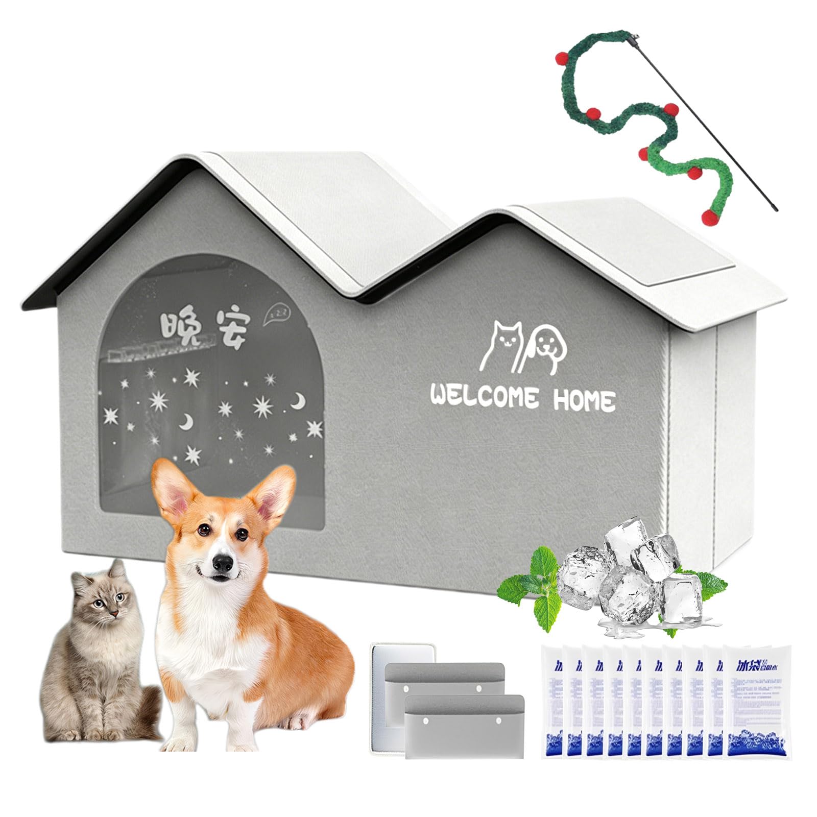 Cuccia Rinfrescante per Gatti, Cuccia Refrigerante per Gatti, Cuccias Gatto e Cane Rinfrescante Pieghevole, Casa Refrigerante per Animali Domestici con Tetto Spiovente (B 45 * 35 * 37cm)