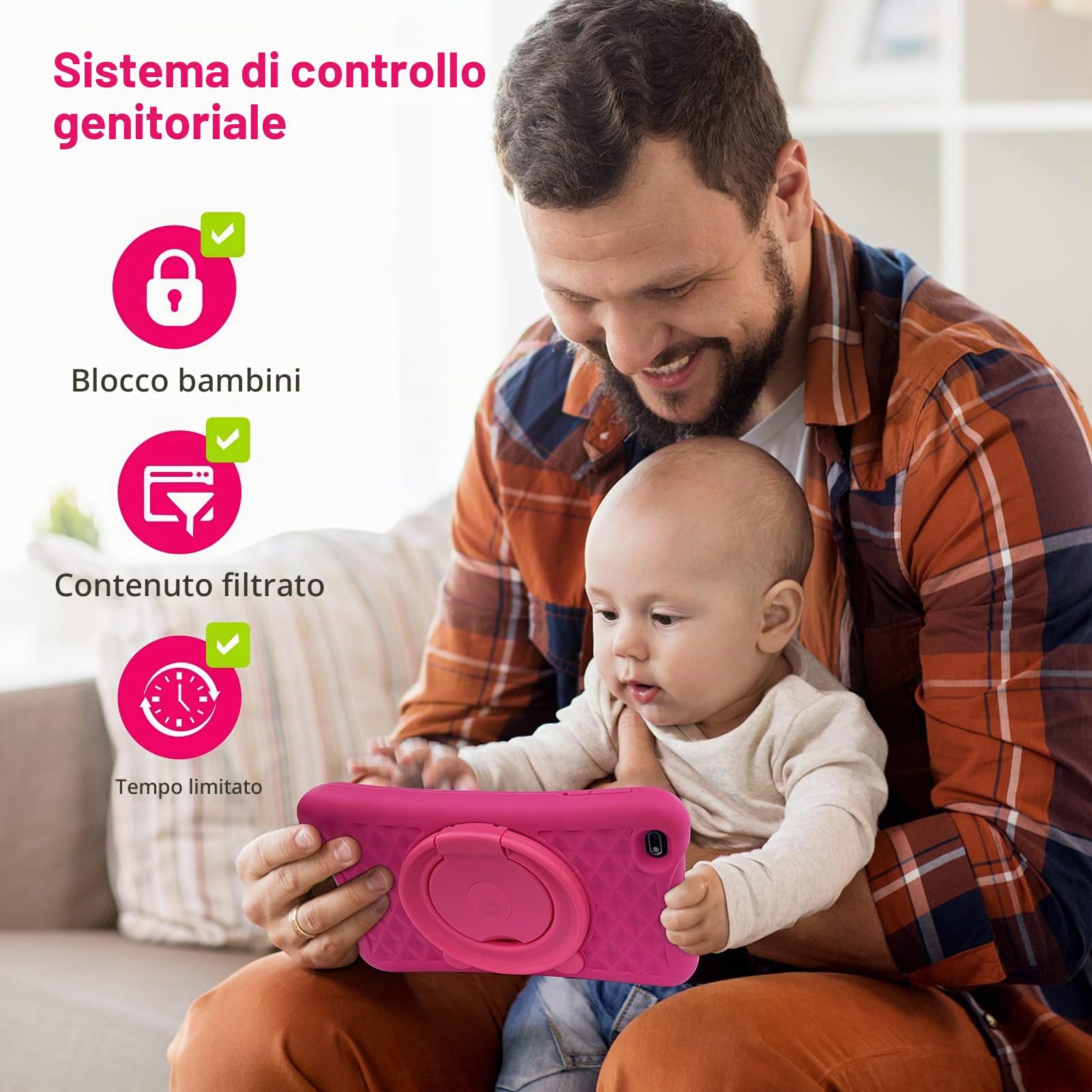 PRITOM Tablet bambini 8 pollici, tablet Android 10, controllo genitori, tablet per bambini, 32 GB ROM, espandibile a 512G, doppia fotocamera, con custodia per tablet per bambini (rosa)