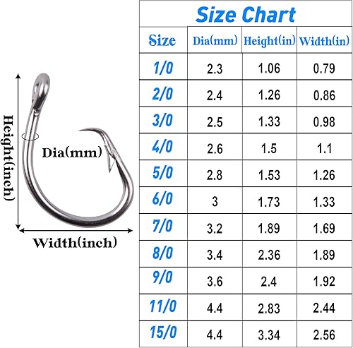 Miniatura 4 de Ganchos circulares de pesca de agua salada, 20 ganchos circulares de atún de acero inoxidable, 2 ganchos circulares extra fuertes en línea, ganchos