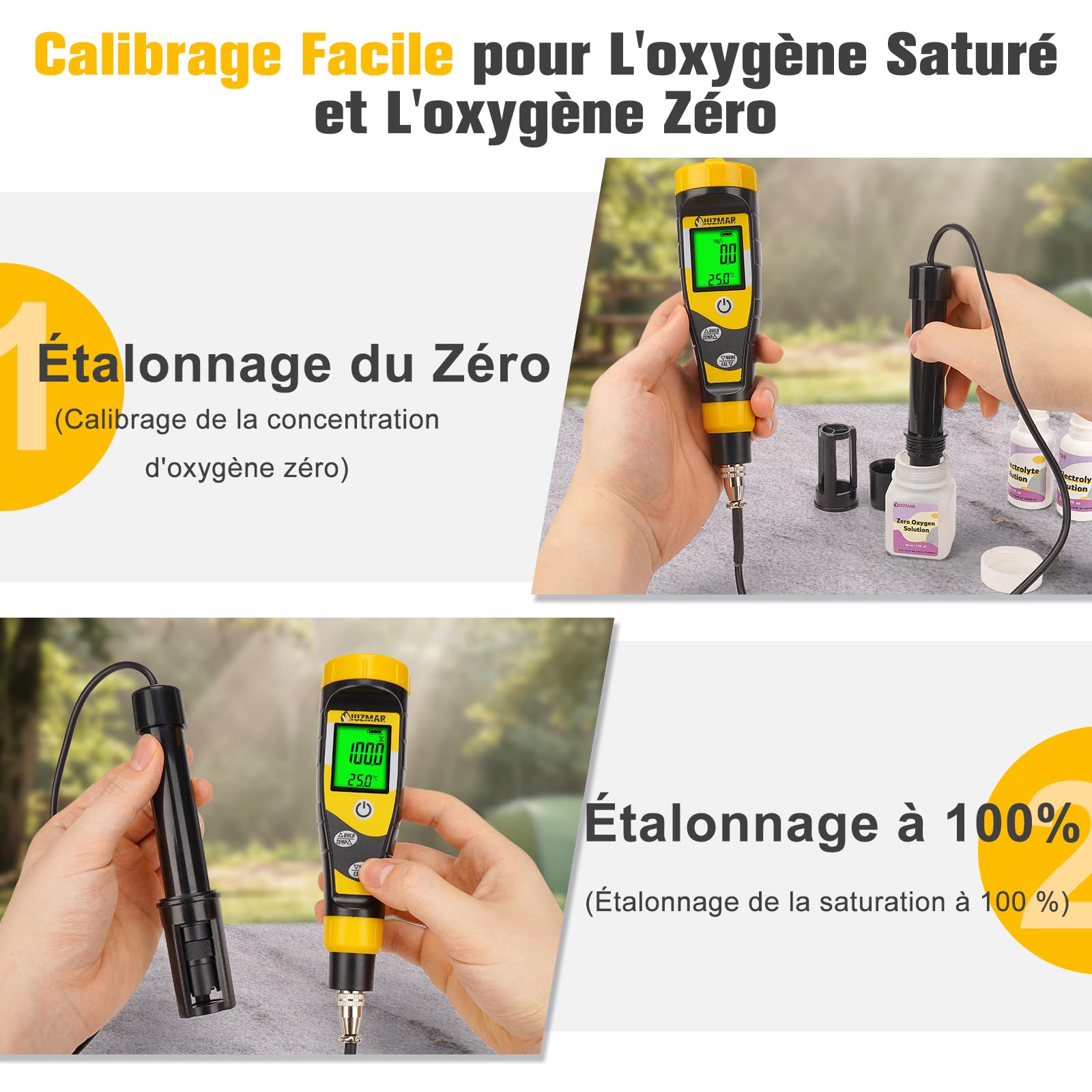 UIUZMAR Testeur D'oxygène Dissous Portable - Kit de Test D'oxygène Dissous avec Électrode de 3,6 Pieds - Pour Bassins, Aquariums, Aquaculture avec Plage de Mesure 0,0-40,0 mg/L