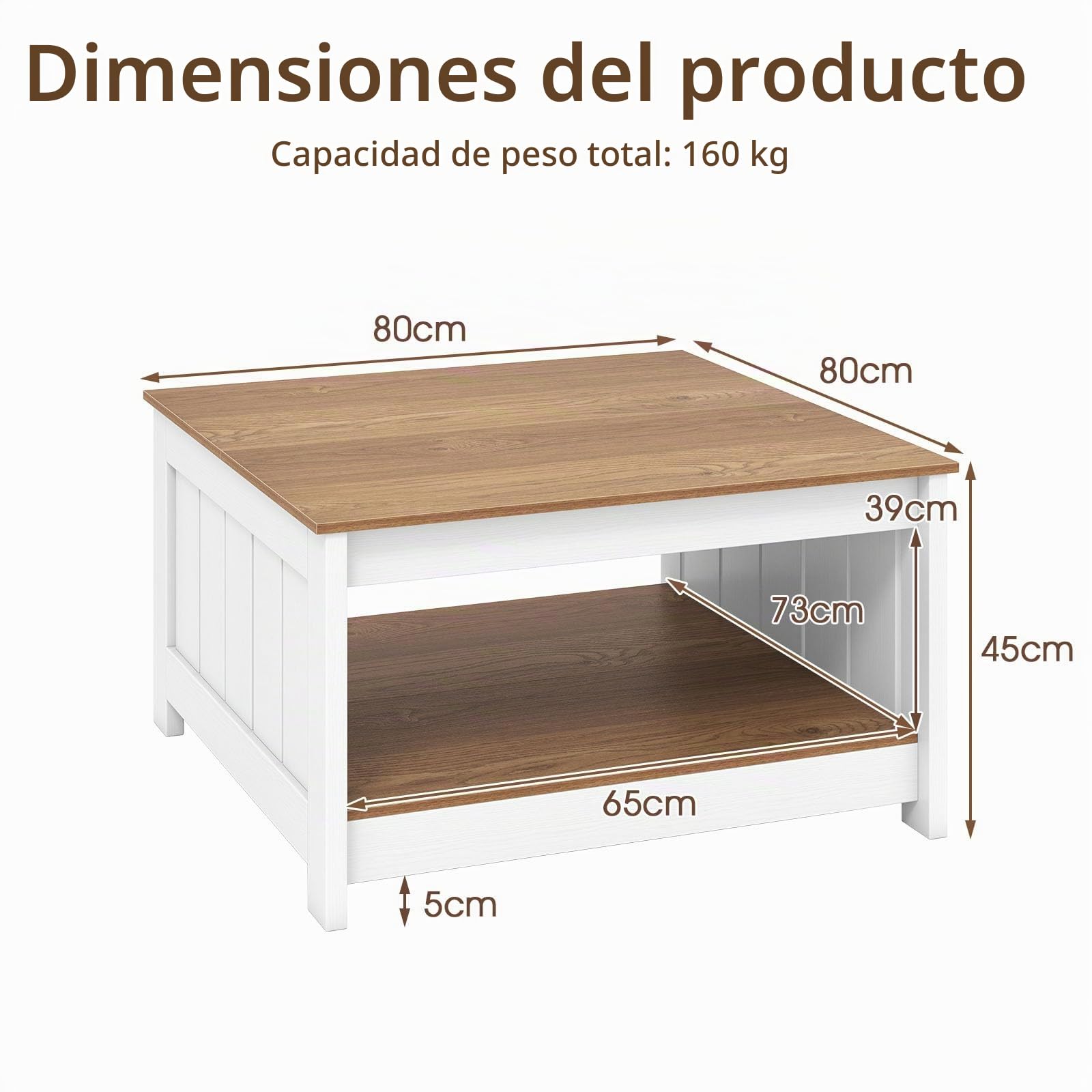 LIFEZEAL Mesa de centro de madera, mesa cuadrada de salón con 2 niveles, mesa de té con pies antideslizantes para hogar y oficina, rústica