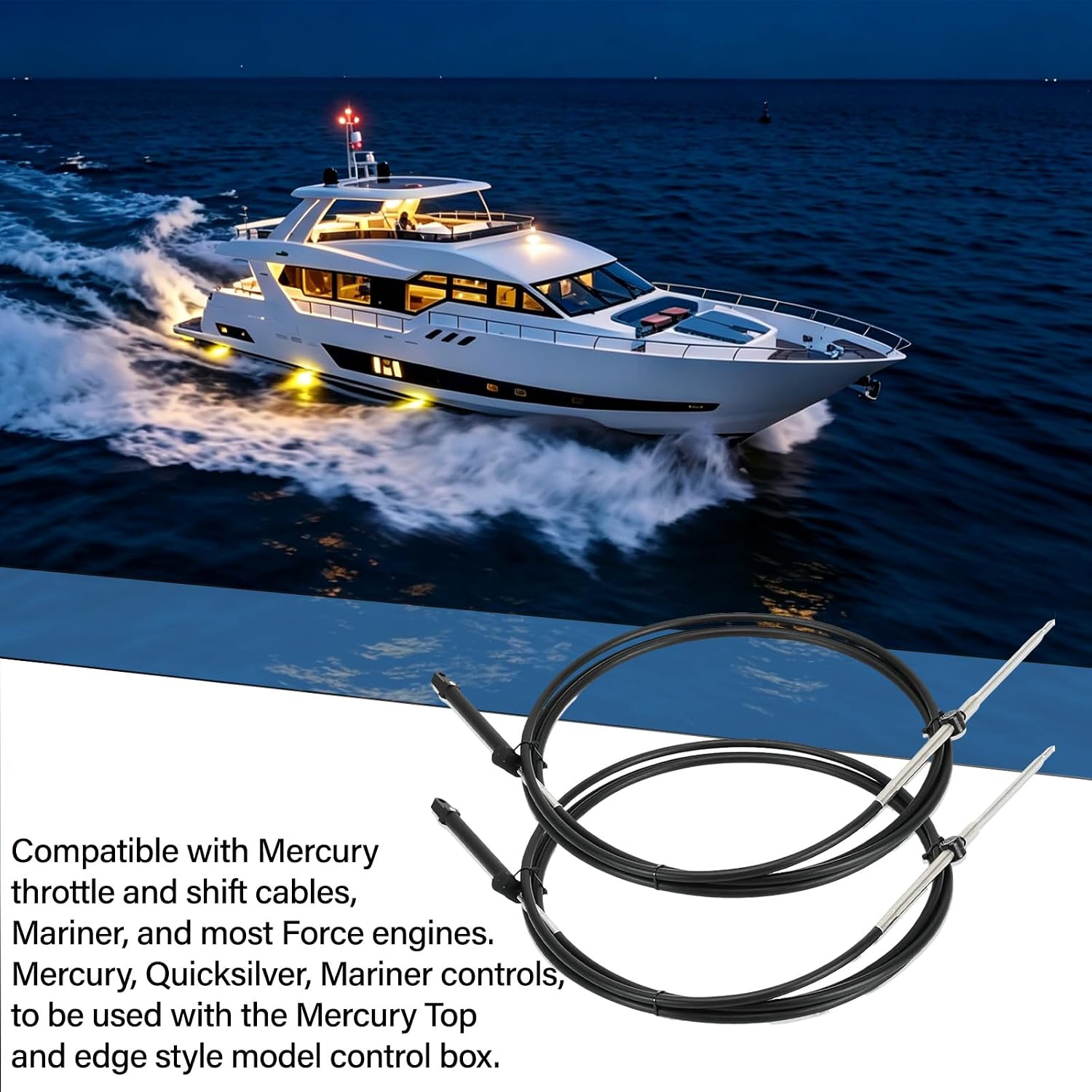 2Pcs 12FT Outboard Engine Control Cables Compatible with Mercury Mariner Outboard Engines GEN II Throttle and Shift Cables