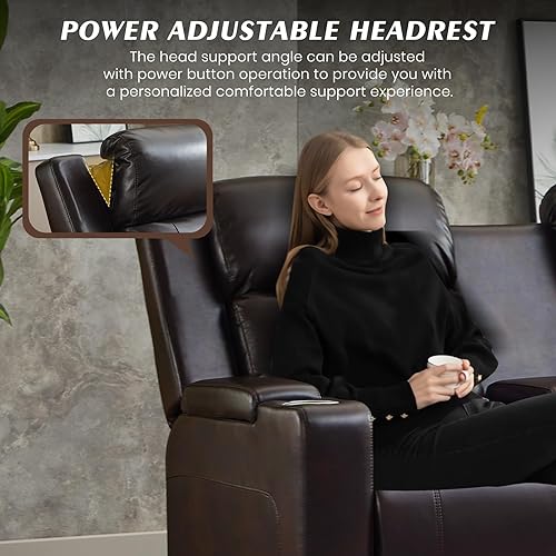 Miniatura 9 de Juego de sofá reclinable eléctrico con reposacabezas, asientos de cine en casa con luz LED, almacenamiento de reposabrazos, USB y tipo C, sofá