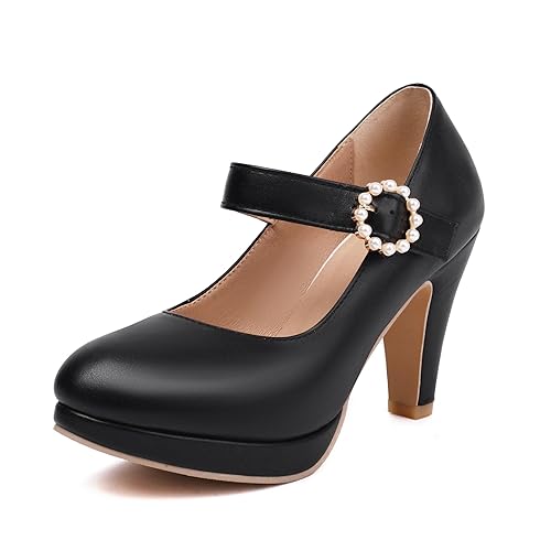 Zapatos de tacón Alto de Mujer de Moda Zapatos de tacón Alto de Cabeza Redonda Zapatos de Mujer Elegantes y Dulces para Fiestas y Bodas - Negro 6 2 - 41 EU