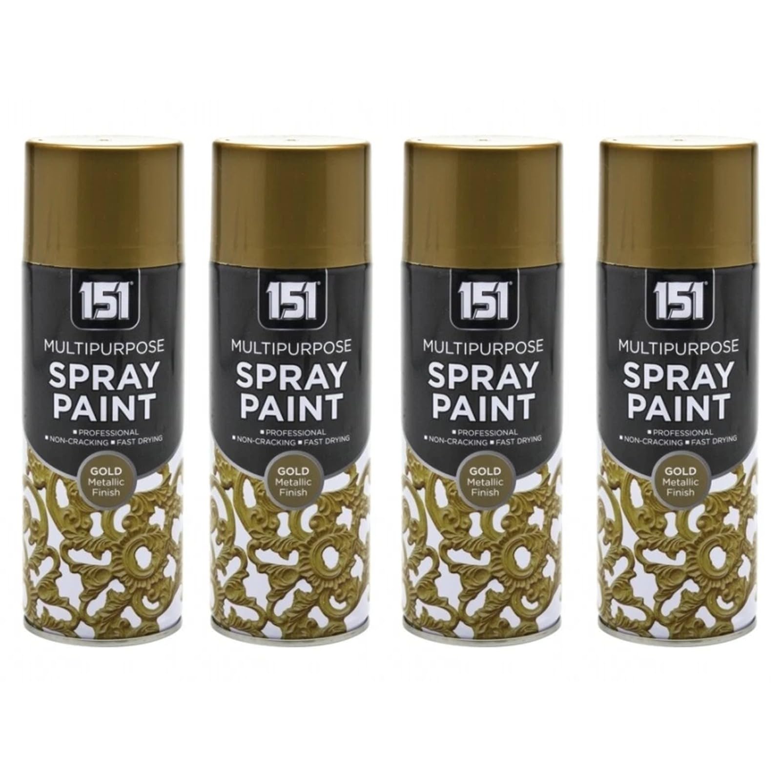 151 Multipurpose Spray Paint, Quick Drying, Easy Application, Ideal for DIY Home Improvement, Renovation Touch Ups & Craft Projects, 400ml (Metallic Gold, Pack of 4)