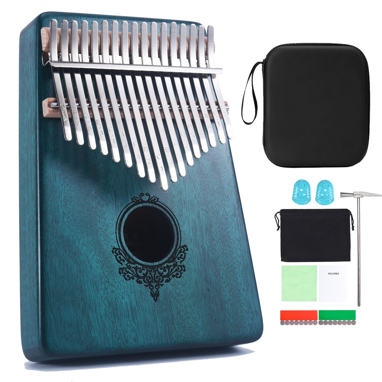 TREELF17-key Kalimba Portable Thumb Piano Wood Body Musical Instrument Great gifts for Kalimba lovers kids and beginners (blue)