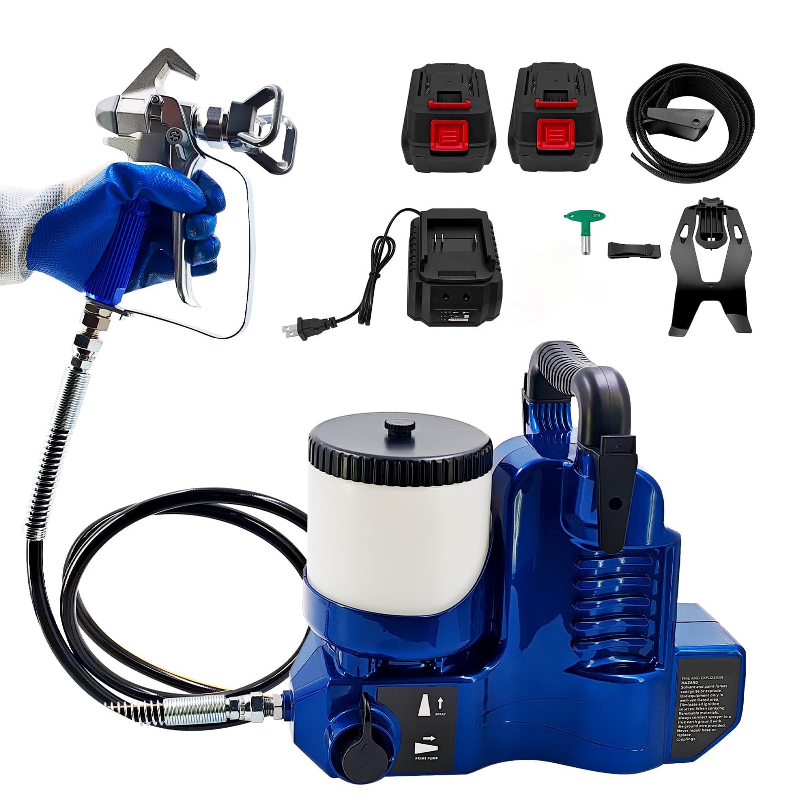 Spruzzatore a batteria airless, 15 MPa, 1,1 L/min, batteria al litio 1200 mAh, 6 velocità, ideale per pittura casa e pareti – Pistola per verniciare a batteria portatile