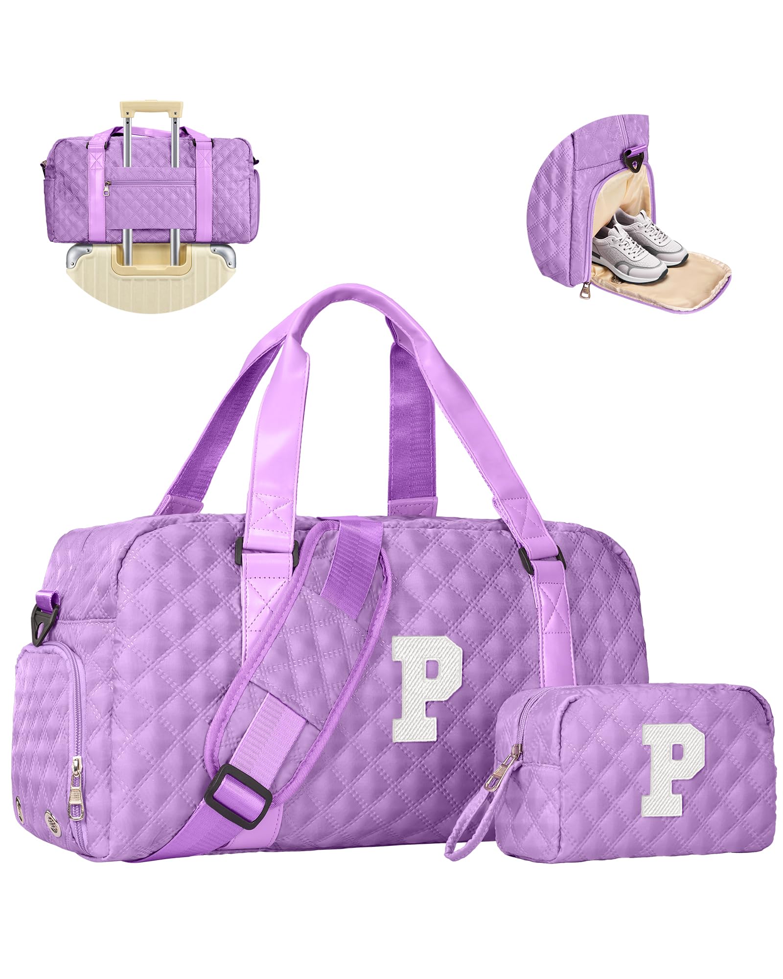 Elilier Personalized Gym Bag for Girls, Kids Travel Duffel Bag, Graduation Gift Ideas 2025, Monogram Weekender Bag with Shoes Compartment, Monogram