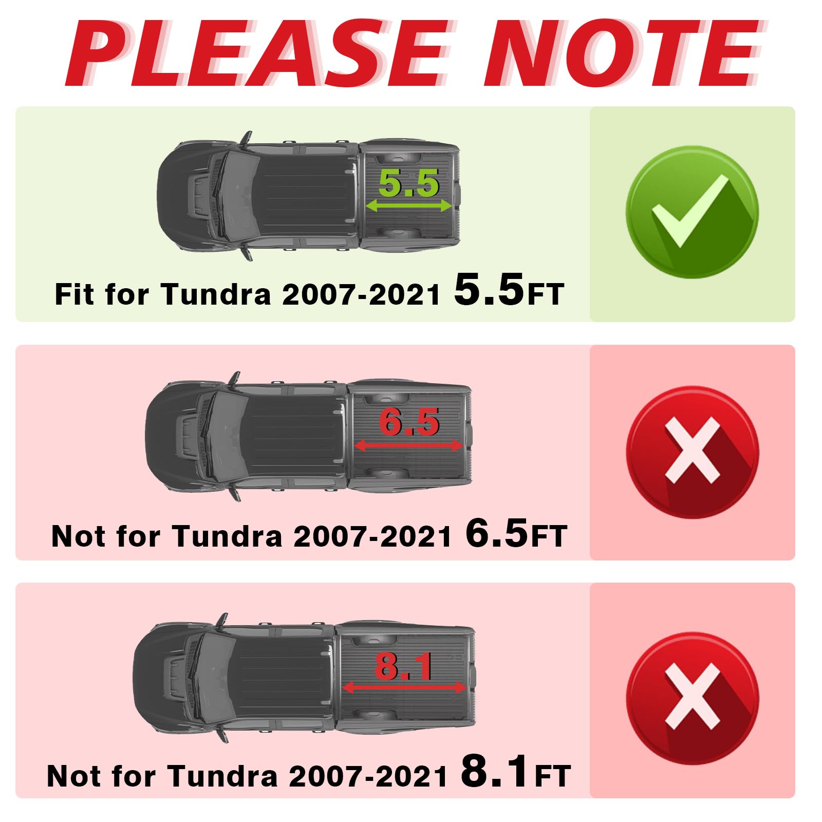 TripleAliners LKW-Matte, kompatibel mit Toyota Tundra 2007–2021, 150 cm Zubehör, LKW-Bettmatte, strapazierfähig, passgenau, Allwetterschutz, TPE-Tonabnehmer-Auskleidung