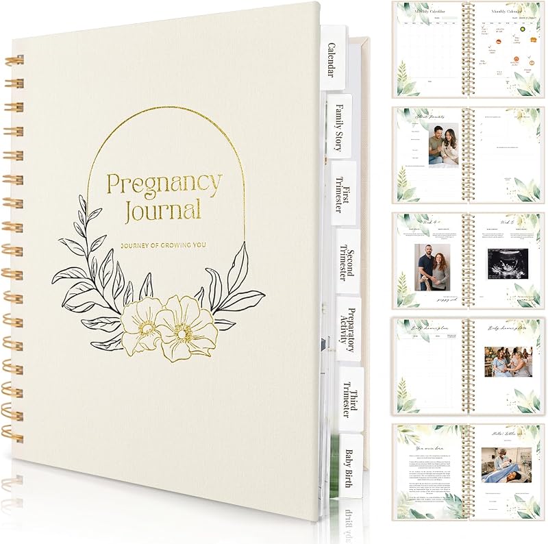 Molekaus Pregnancy Journal for First Time Moms | 146 Pages, 8.5''x11'', Ultrasound Scrapbook with 7 Themed Labels & 2 Stickers Sheets, Gift Box
