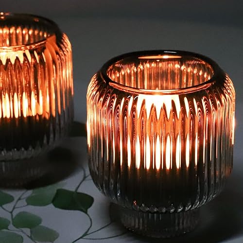 Miniatura 3 de WOHO Portavelas votivas grises para centro de mesa, juego de 2, portavelas votivas de vidrio para decoración del hogar, portavelas de vela a granel