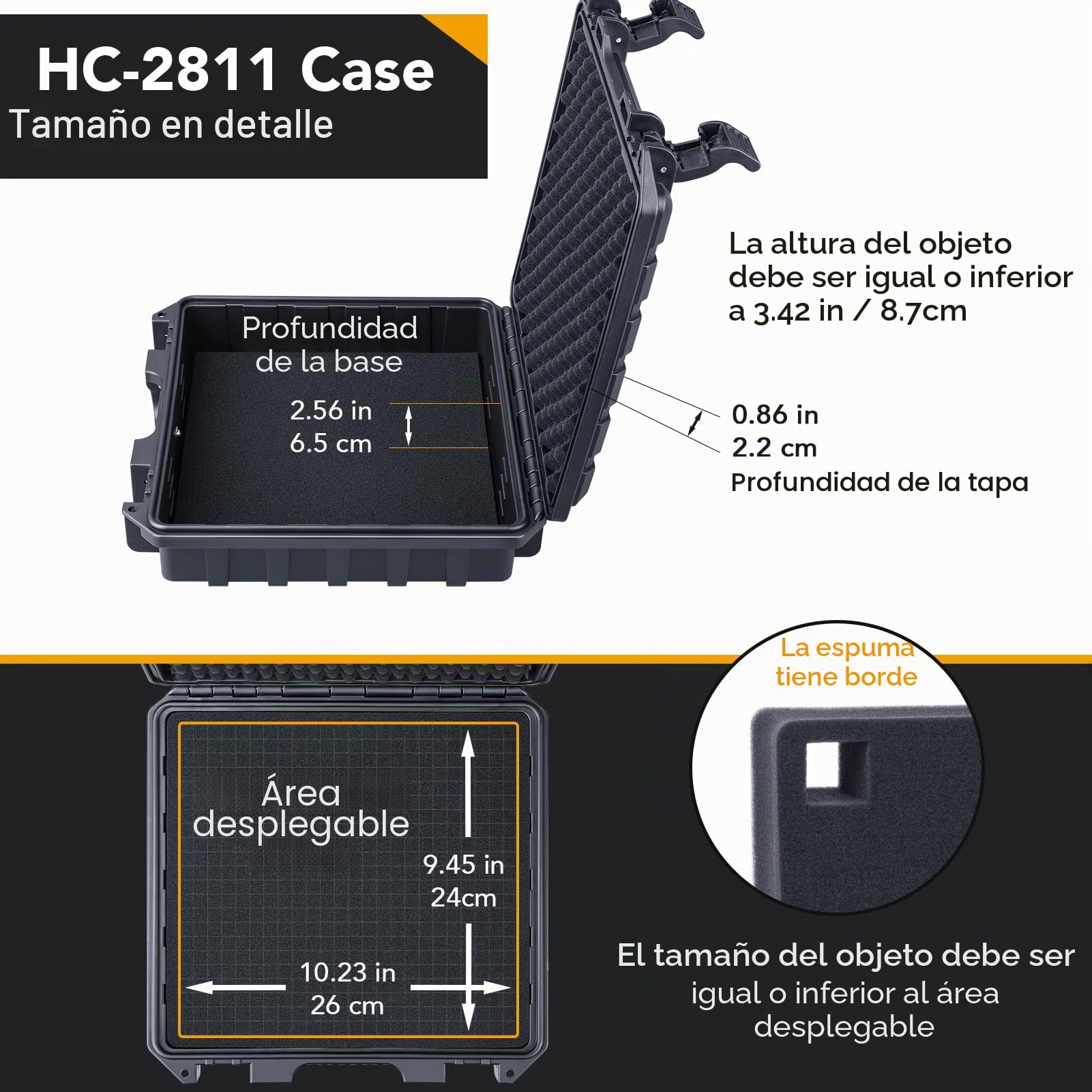 Lykus HC-2811 Maletín/Maleta/Estuche/Case rígida Impermeable con Espuma Personalizable, Tamaño Interior 28,4x26,3x8,7 cm, Adecuada para Objetos pequeños