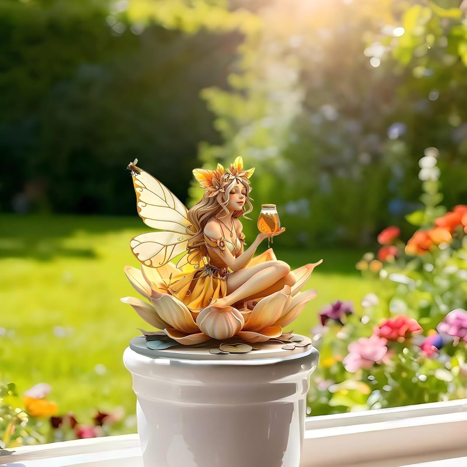 Honey-Themed Sprite Acrylic Potted Plant Stake, Decorative Ornament for Indoor/Outdoor Flower Pots, Ideal Gift for Yard & Lawn Landscape Beautification（AB-063）