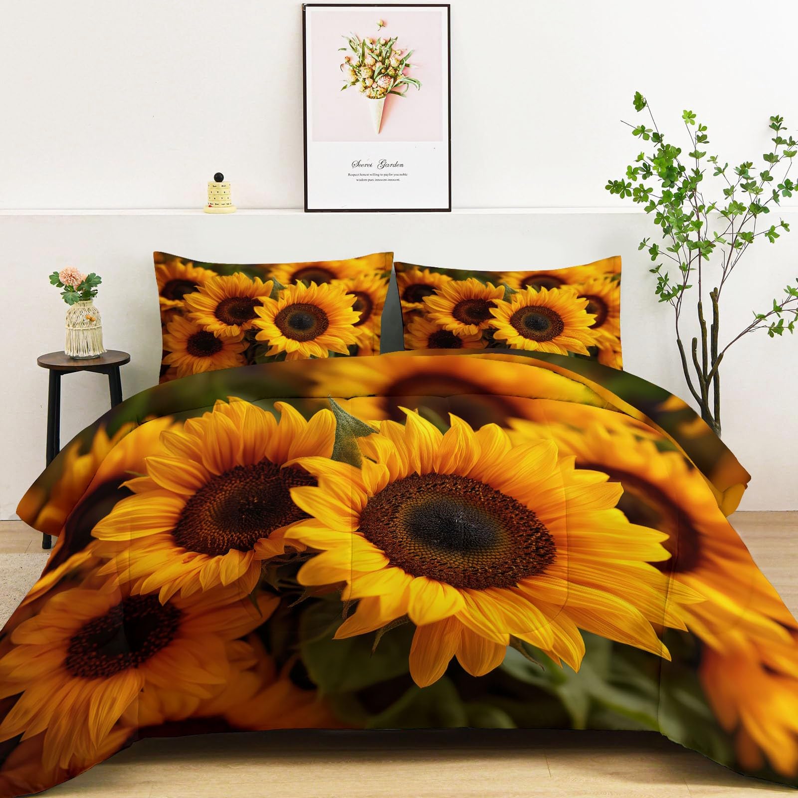 Pojedyncza kołdra wiejska pikowane narzuty na łóżko dwustronny design rośliny kwiaty słonecznik kołdra miękka lekka kołdra zestaw całoroczny zestaw pościeli 135 x 200 cm