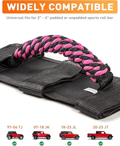 Miniatura 5 de Savadicar 4 asas de agarre de barra antivuelco, mango de agarre de tejido circular compatible con Jeep Wrangler CJ YJ TJ JK JKU JL JLU y Gladiator