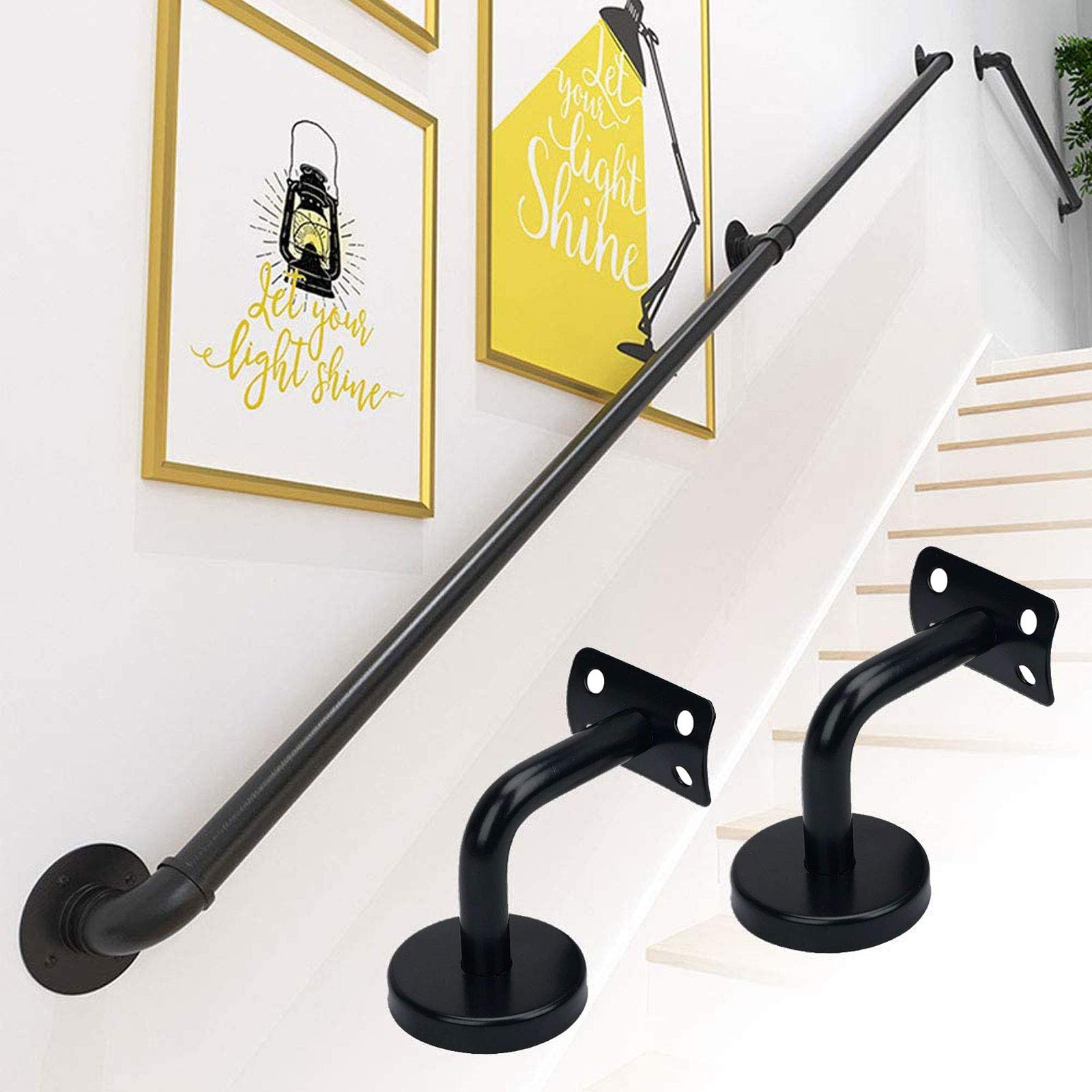 ZIQI 5 Pack Black Stainless Steel Handrail Bracket, Heavy Duty