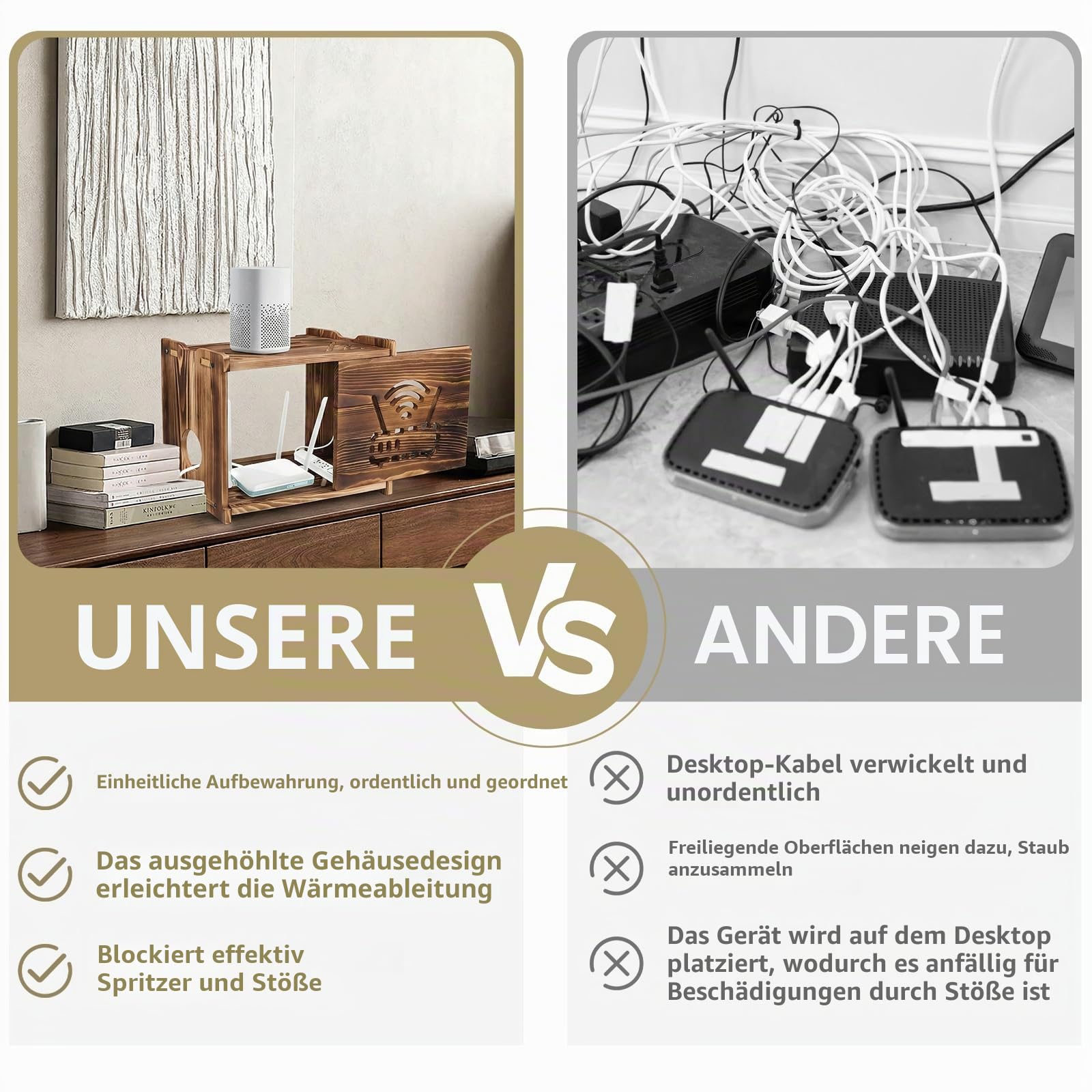 Wifi Box Hider, Holz Router Regal, großer Raum-Router Box Hider für Wohnzimmer, Schlafzimmer, Büro und Café, vielseitiges Projektorregal zur Kabelverwaltung, praktische Heimdekoration (dunkel