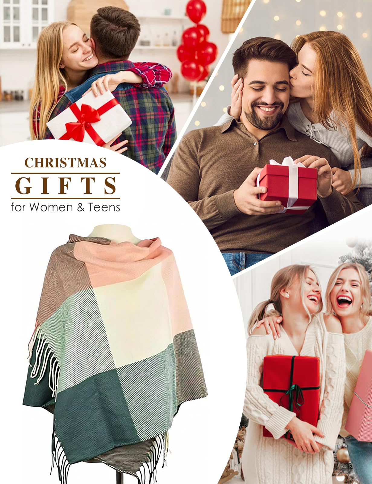 heekpek Sciarpa Donna Invernale Elegante Lunghe Sciarpa Tartan Calda Morbida Colorata Scialle Donna Invernale Cashmere con Frange