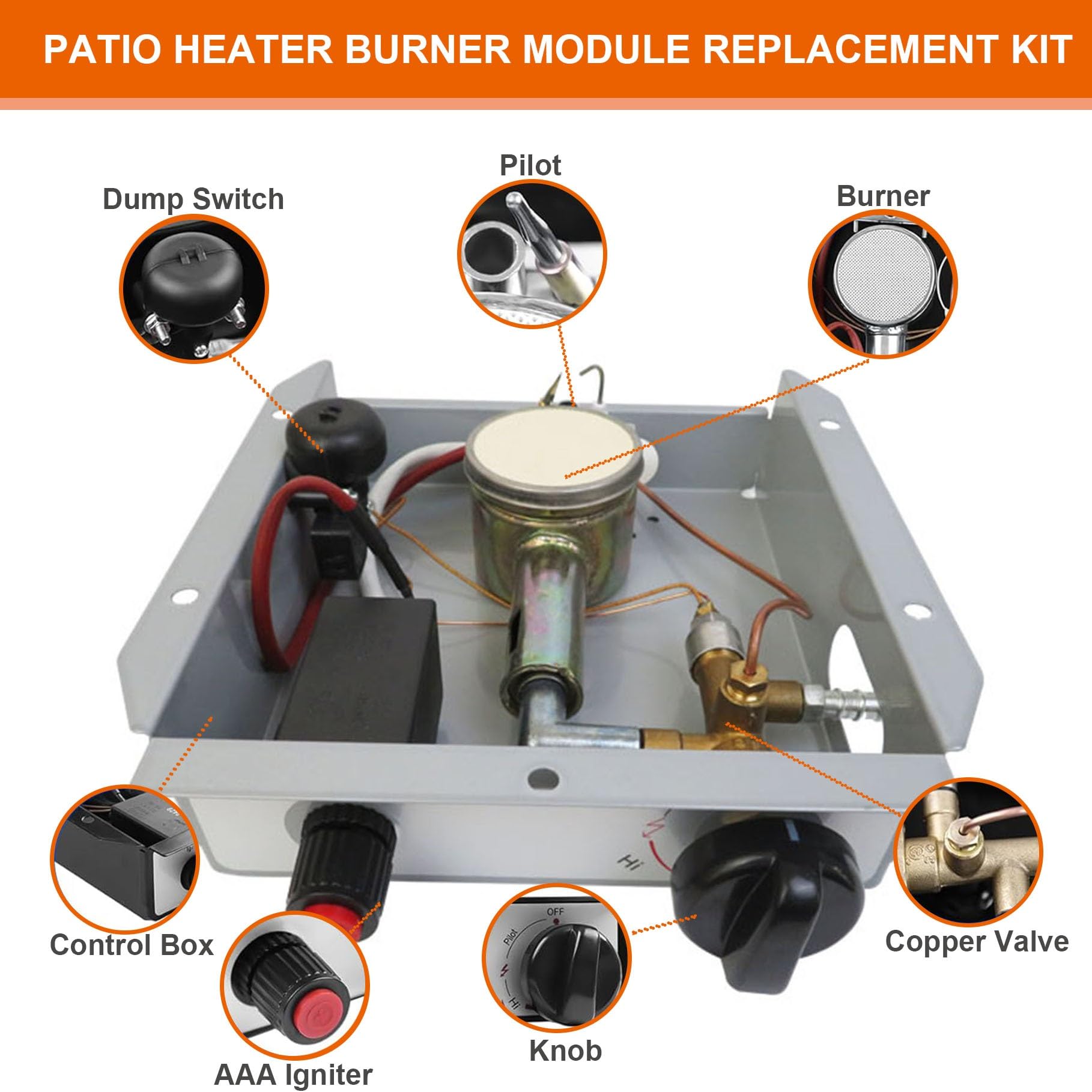 Kit De Repuesto De Módulo De Quemador De Calentador De Patio De 47000 BTU, 4 Bolt Pirámide Calentador De Patio Piezas De Repuesto del Quemador