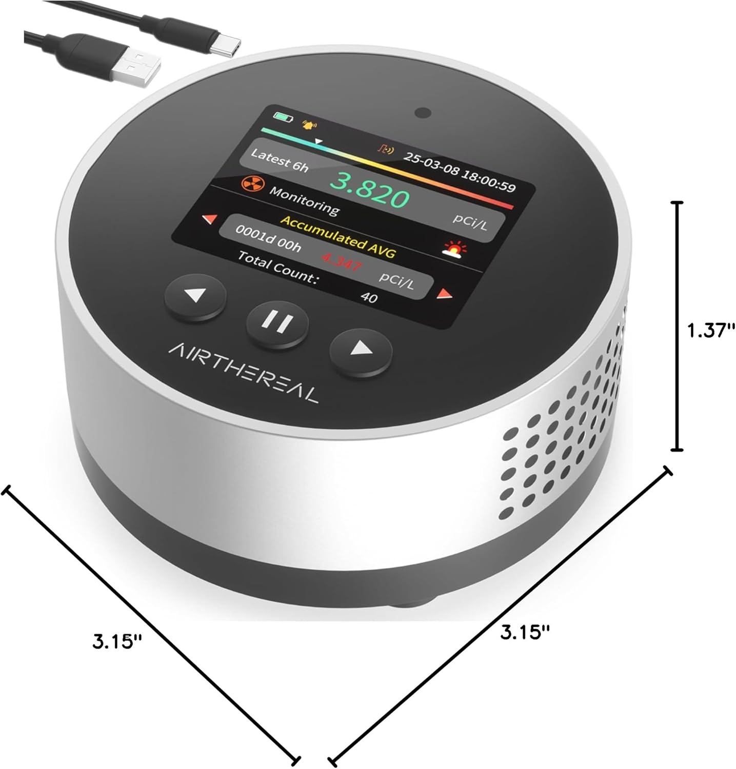 Airthereal Portable Radon Detector for Home – 504-Day Data Storage for Long Term Monitoring, LCD Color Display, Fast 6H Results, Long Battery Life, Audible & Visual Alarm - Upgraded 2025 Version