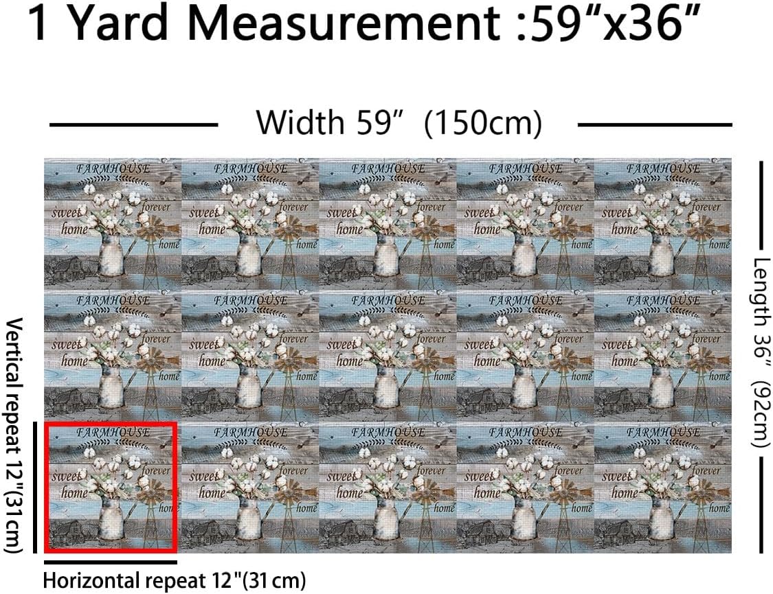 Erosebridal Cotton Print Decorative Fabric,Rustic Farm Indoor Outdoor Fabric,Vintage Wood Fabric by The Yard,Farmhouse Lodge Waterproof Fabric,Country Style Upholstery Fabric for Chairs Sofa,5 Yards