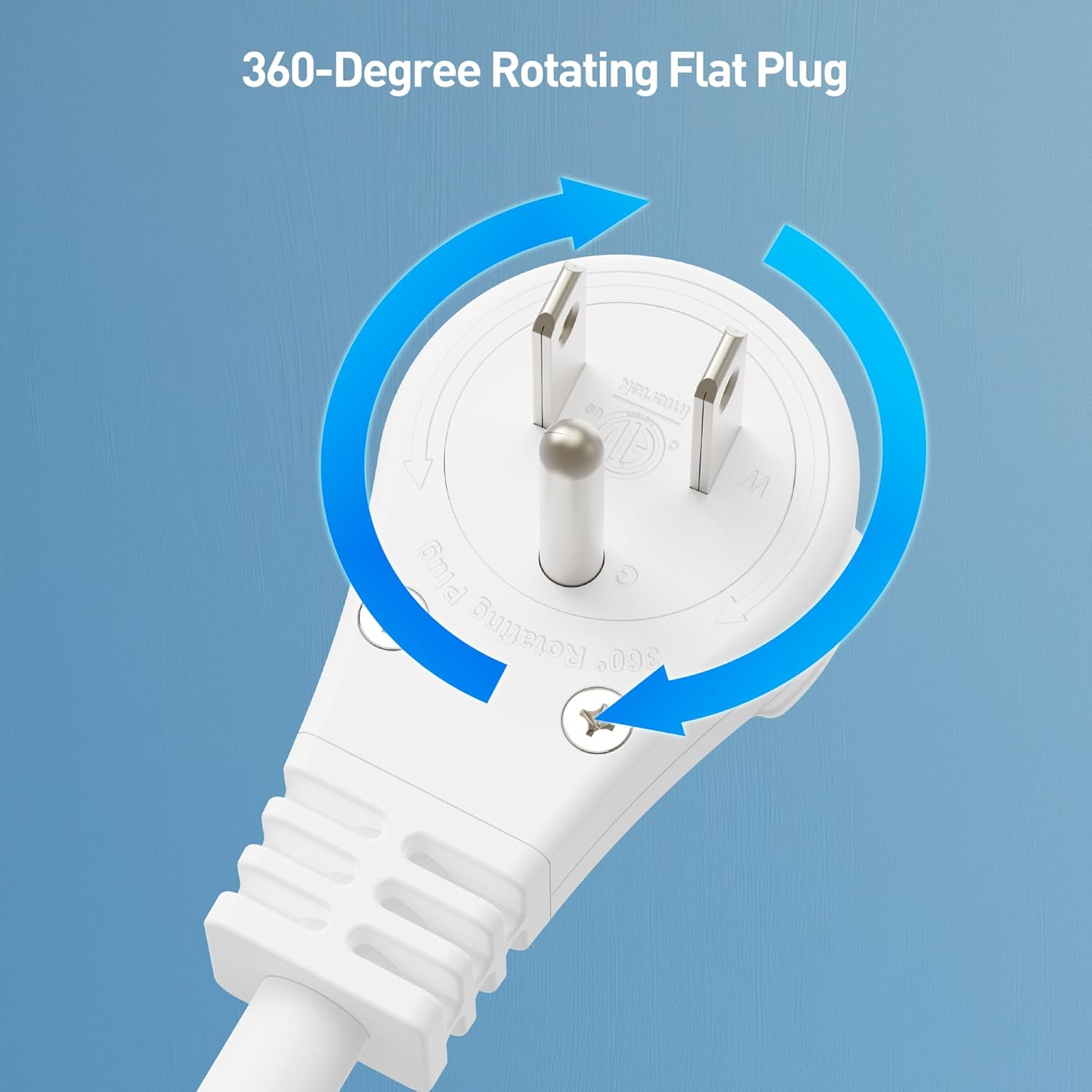 [ETL Listed] Cable Matters 2-Pack 16 AWG 360° Rotating Flat Plug Extension Cord - 10ft, 13A/1625W, Low Profile 3 Prong Power Extension Cords, NEMA 5-15P to NEMA 5-15R, White