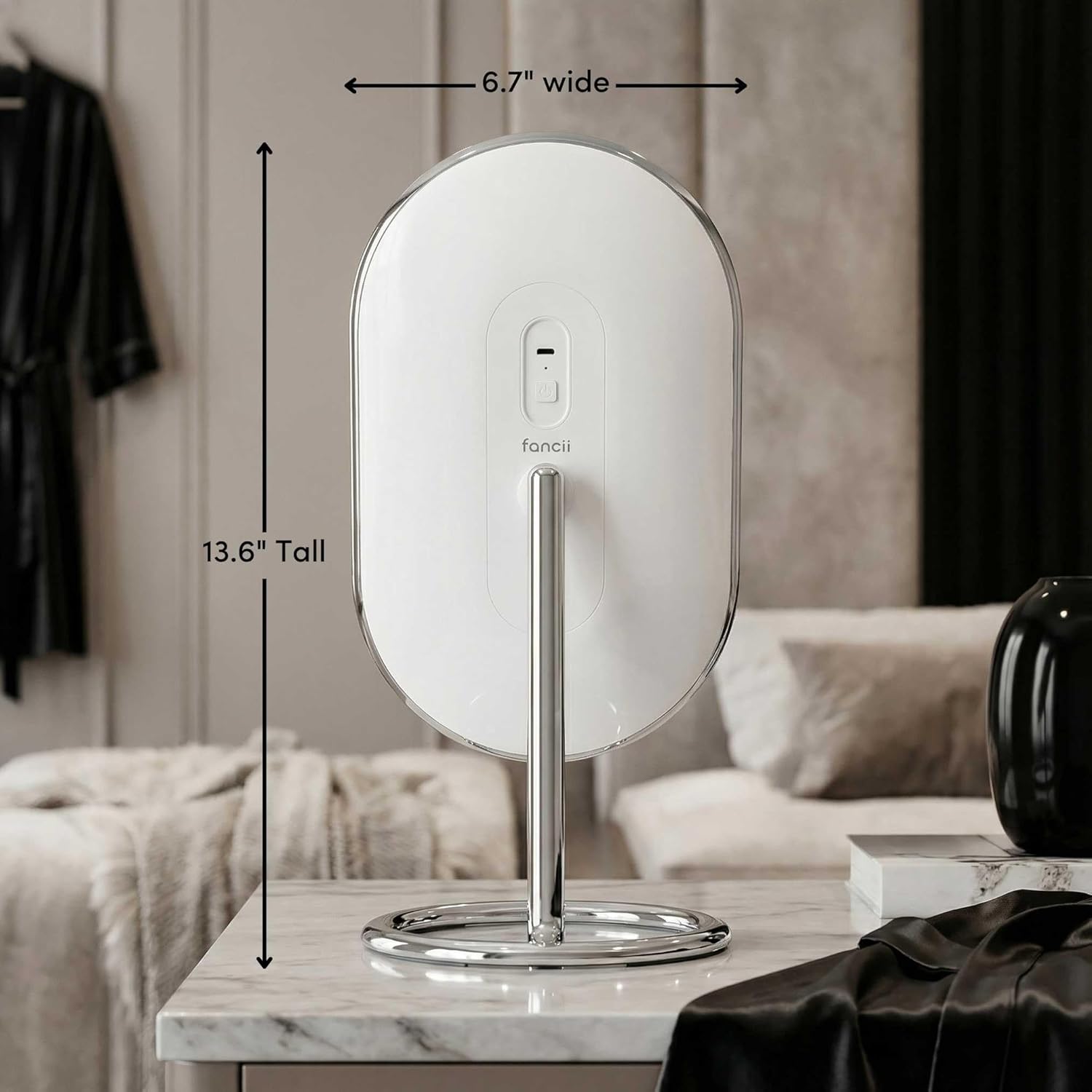 Fancii Vera LED Lighted Vanity Makeup Mirror, Rechargeable - Cordless Illuminated Cosmetic Mirror with 3 Dimmable Light Settings, Dual Magnification (Chrome)