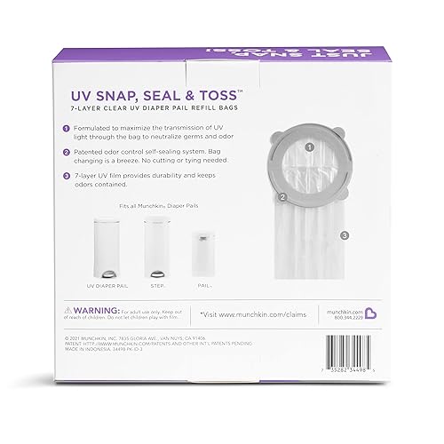 Miniatura 5 de Munchkin Bolsas de repuesto para cubos de pañales UV, 20 unidades, capacidad para 600 pañales, 272 unidades cada una