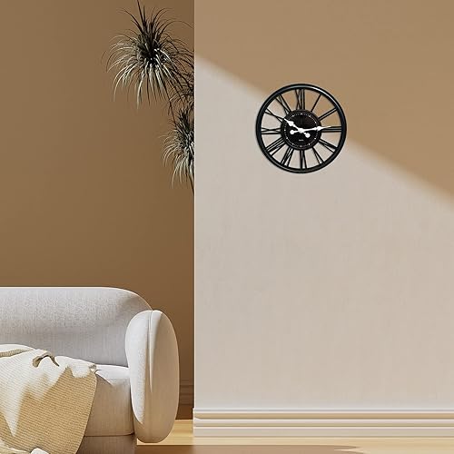 Miniatura 7 de ANDSTAR Reloj de pared redondo de 16 pulgadas, estilo retro con números romanos y estilo rural, diseño hueco tallado, reloj de pared para decoración