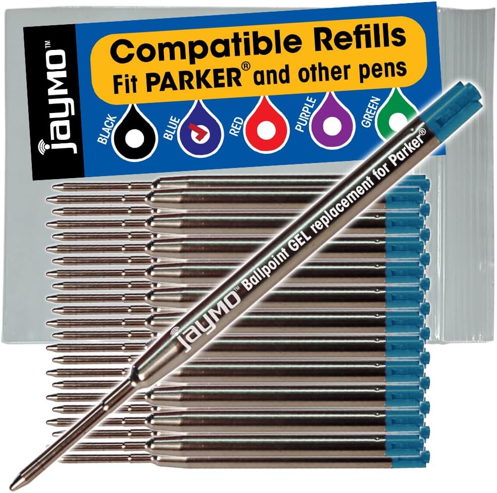 Jaymo Replacement for Parker 30526PP and Bastion - Measures 3.875 in / 98 mm Long - G2 Gel Ballpoint Pen Refill - 24 Blue