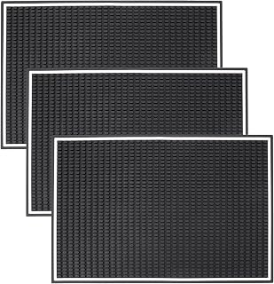 Jucoan 3 Pack Black Bar Mat, 18 x 12 x 0.4 Inch Thicken Rubber Bar Serving Mat, Non Slip, Non-Toxic Dish Drying Mat, Countertop Spill Mats for Coffee Bar Kitchen