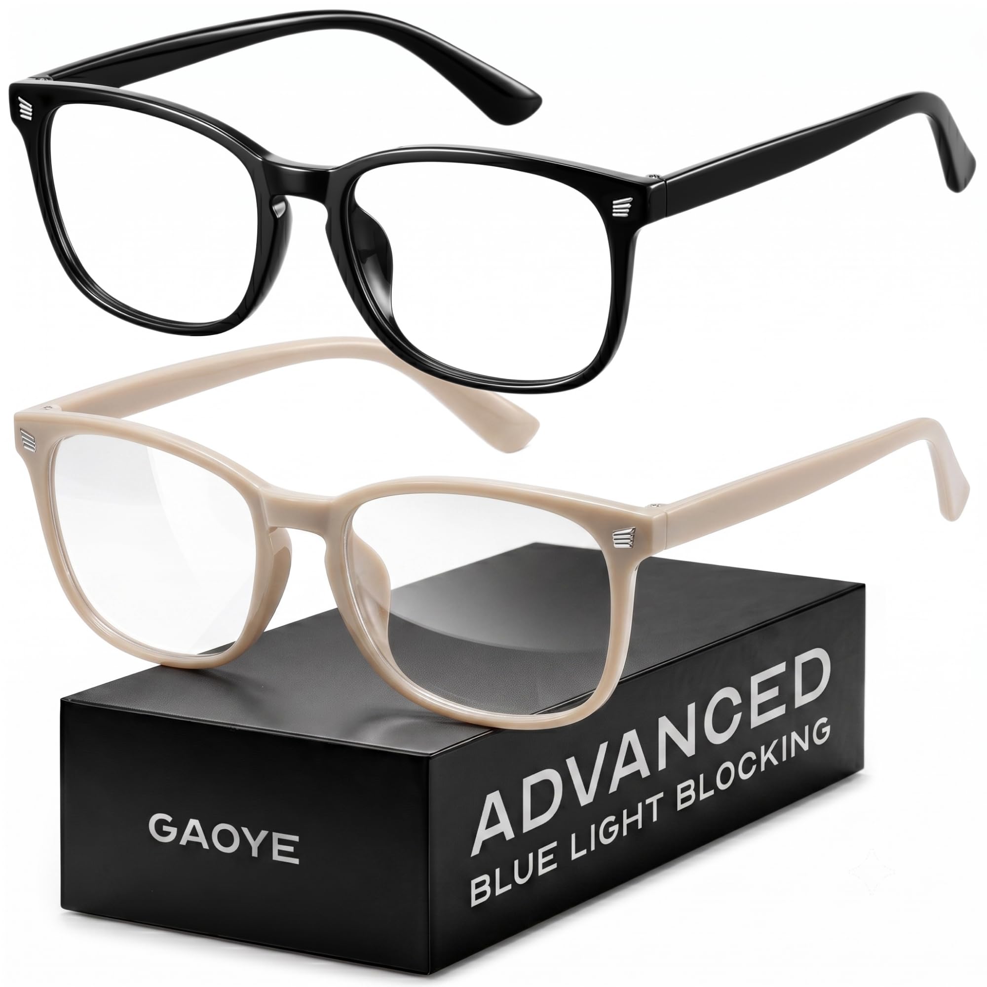 Gaoye Blue Light Blocking Glasses | Anti UV Ray, For Computers & Gaming, Square Frame, Eyewear for Men and Women Black & Light Coffee