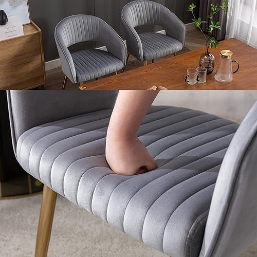 Miniatura 3 de Juego de 2 sillas de comedor de terciopelo modernas doradas con respaldo hueco, sillas de cocina tapizadas para sala de estar, recepción,