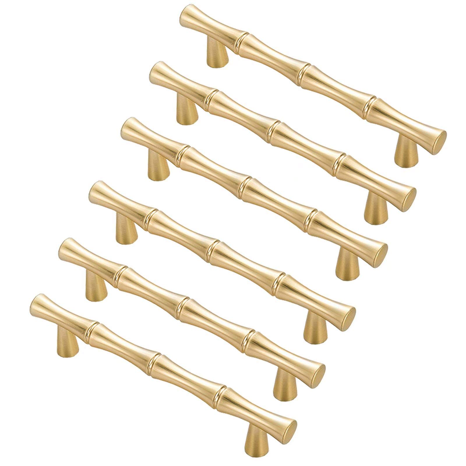 Fbshop(Tm) Golden 6Pcs Modern Creativity Bamboo Shape Cupboard Door Knobs, Zinc Alloy Retro Furniture Handles Pull Knobs For Drawer Cabinet Wardrobe Kitchen Decoration Farmhouse Style,96Mm