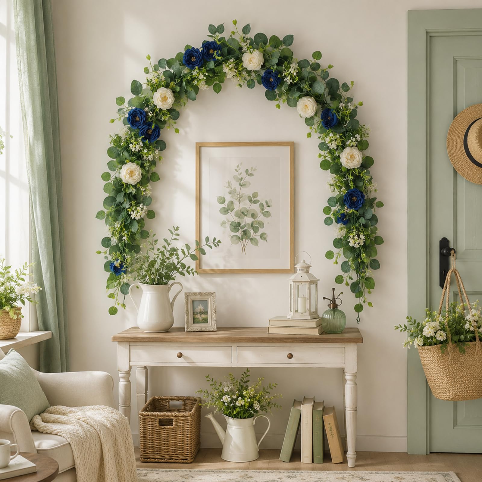 4 Sztuki Sztuczne Dekoracje Kwiatowe na Stół Fałszywe Rośliny Wisząca for Wedding Tables, Party, Home Decor Blue,One Size