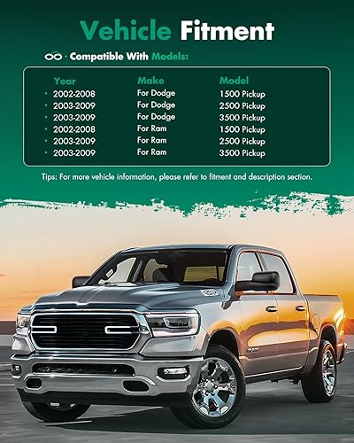 Miniatura 7 de SCITOO Espejo retrovisor izquierdo del lado del conductor, compatible con Dodge Ram 1500 2003-2009 para Ram 2500 3500, espejo de remolque con