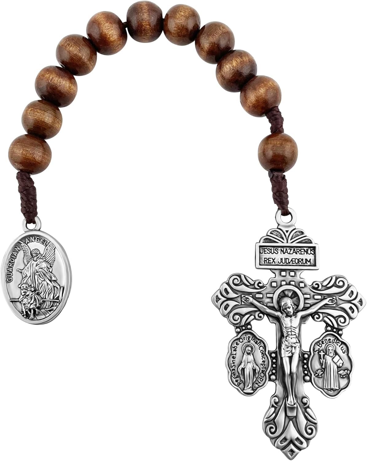 Generic Catholic Prayer Pocket Rosary Pardon Crucifix Saint Michael the Archangel Medal Brown Wood Beads Corded Rosary Virgin Mary Medal St Benedict Medal Tenner One Decade Rosary - Image 3