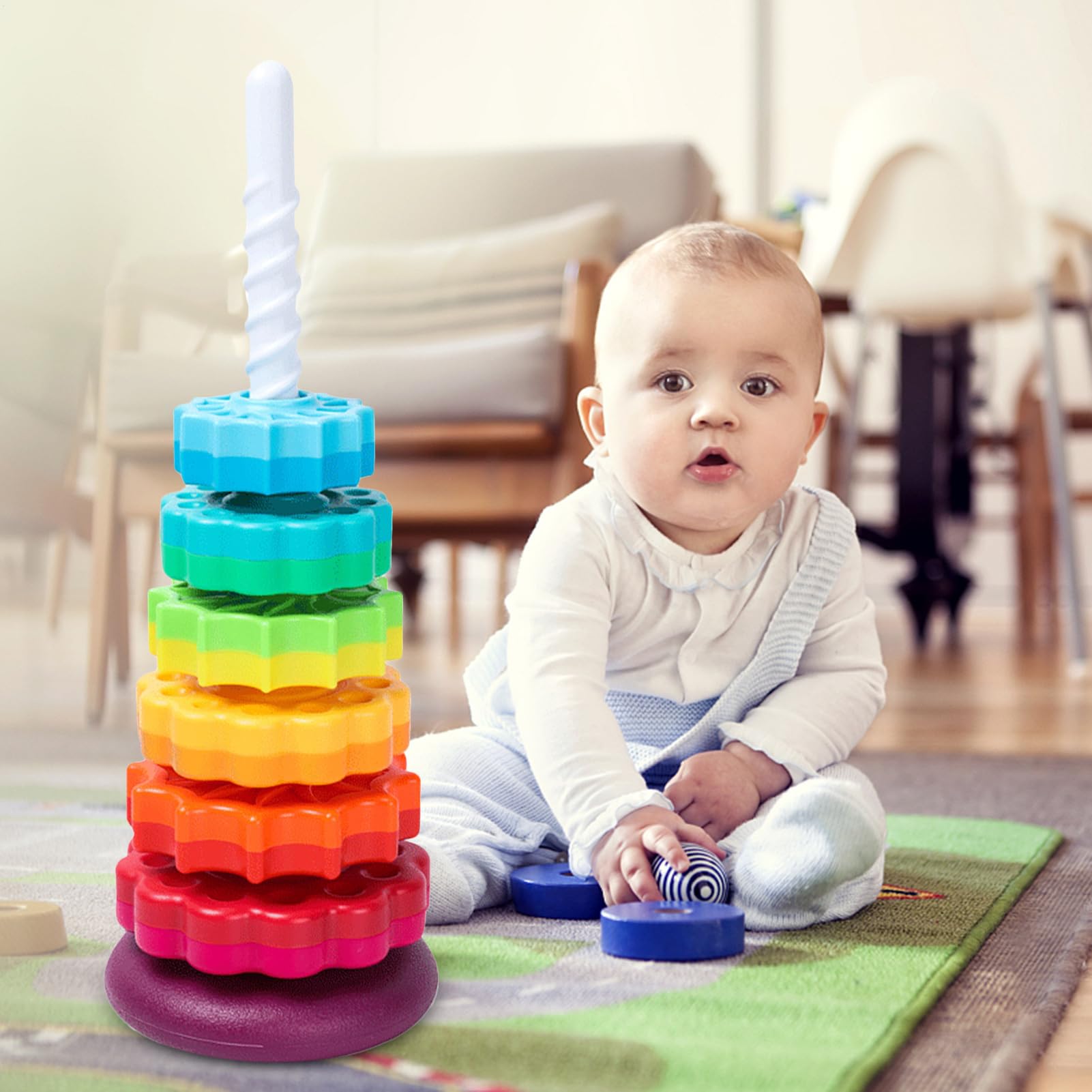 Giocattolo impilabile: anello a torre , ingranaggi sensoriali, gioco educativo a motore fine, ruota a colori interattivi | Giocattolo di apprendimento precoce per ragazzi
