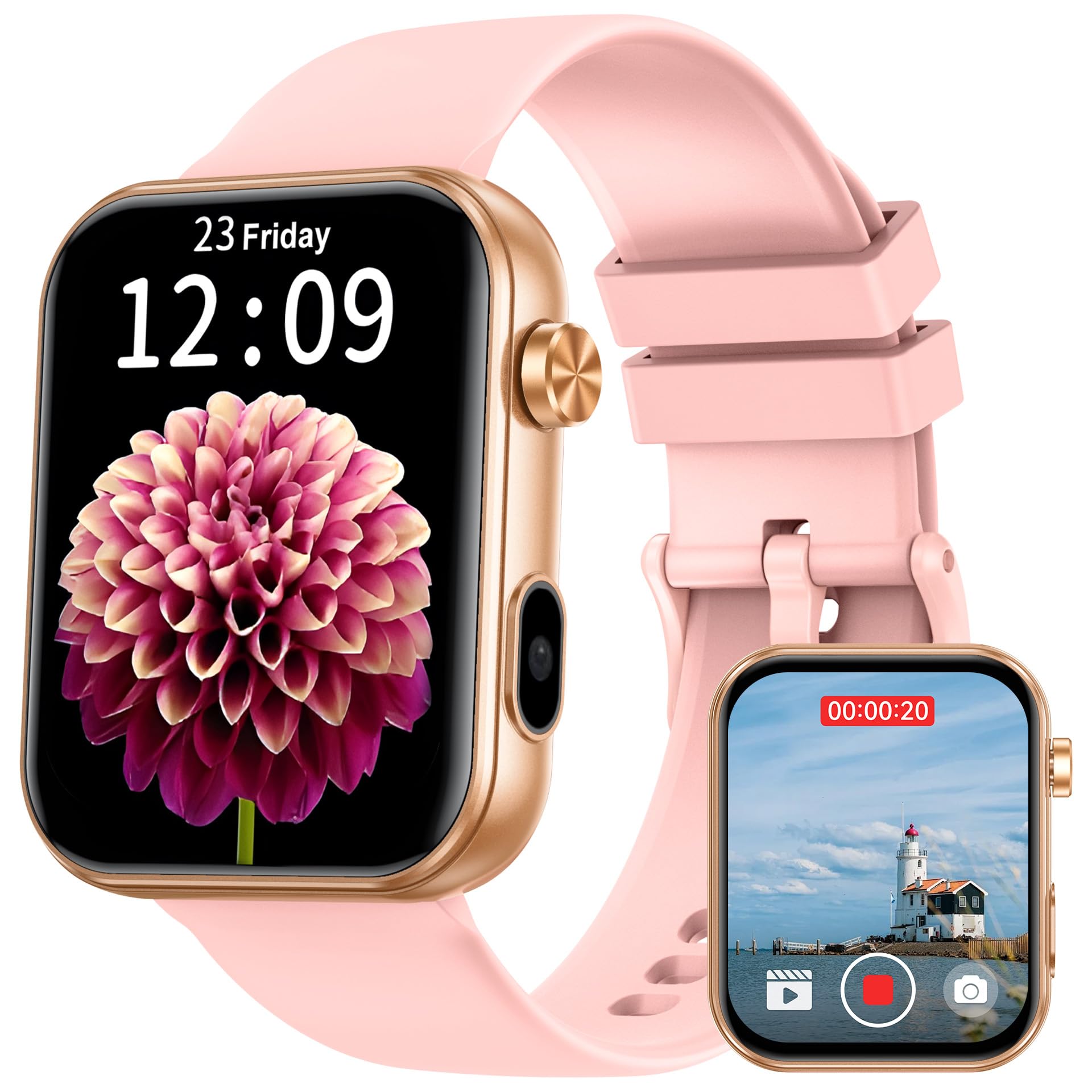 Smartwatch Damen mit Kamera & Video: Smart Watch Frauen 256MB Speicher Armbanduhr 1.91" LCD Touchscreen Schrittzähler Wasserdicht Bluetooth Telefonfunktion Herzfrequenz Schlaf Fitnessuhr 105 Sportmodi