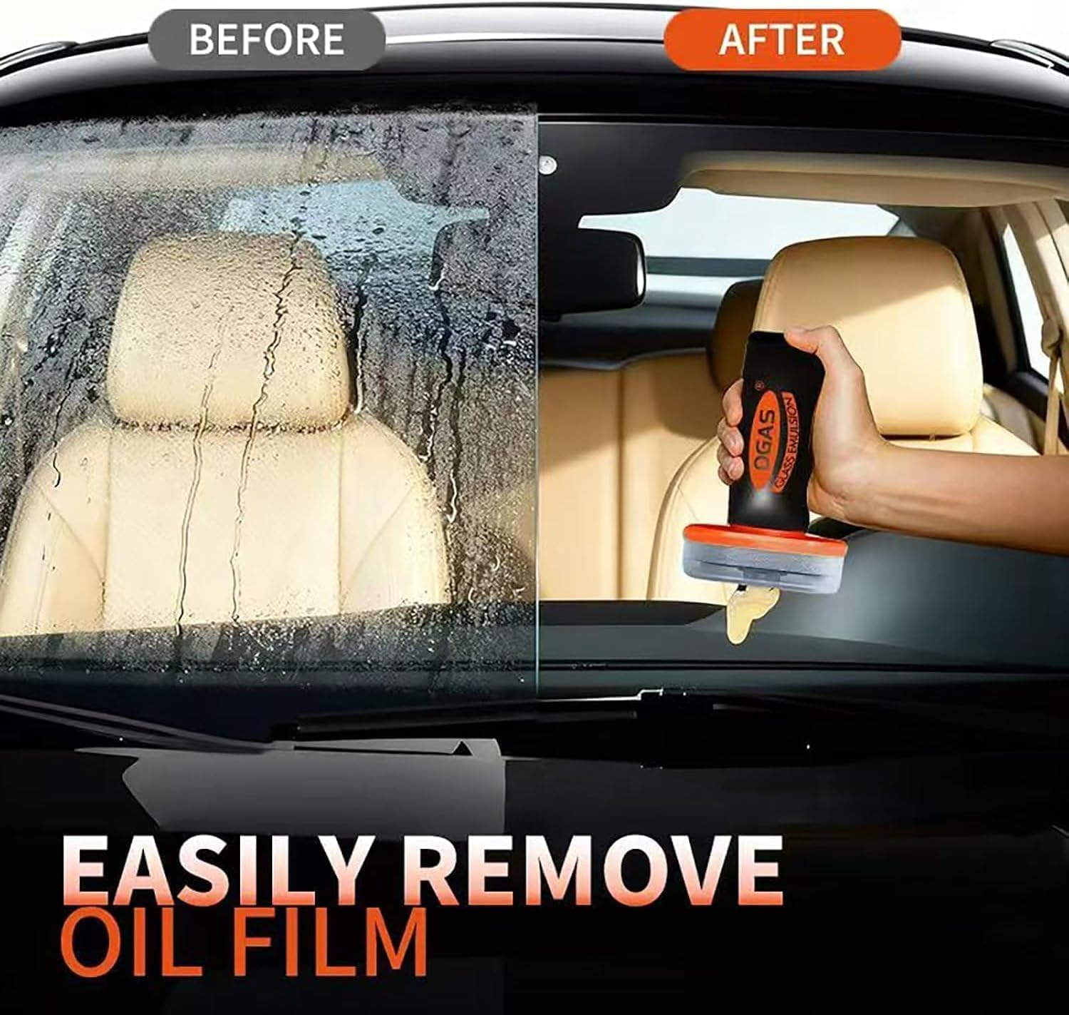 Glass Oil Film Remover for Car,Handheld Glass Oil-Film Remover,Upgrade 100ml Roll-On Glass Compound with Cleaning Board,Removes Oil Film & Smudges,Improve Windshield Clarity for Safe Driving (2 PACK)