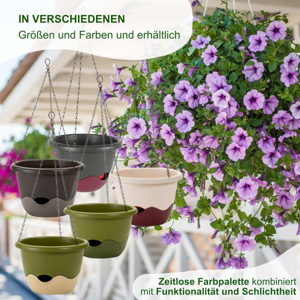 MePla - Lot de 2 pots de fleurs Mareta Ø 30 cm vert clair/vert foncé + 1 bande d'irrigation de rechange de 62 cm - Jardinière suspendue auto-arrosante avec réservoir d'eau - Résistant aux UV et aux