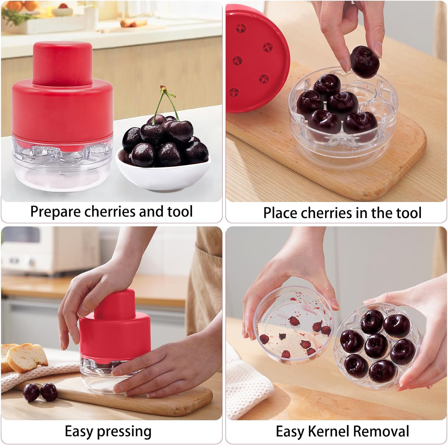 Cherry Pitter - 7-In-1 Cherry Seed Remover Cherry Pitter Tool Push Type Cherry Corer Multiple, Kitchen Cherry Jam (Red)