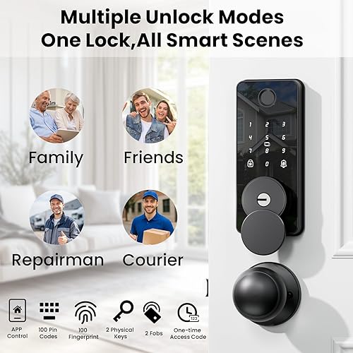 Miniatura 2 de Cerradura de puerta de entrada sin llave con 2 perillas, cerrojo de seguridad inteligente para juego de cerradura de puerta delantera, bloqueo